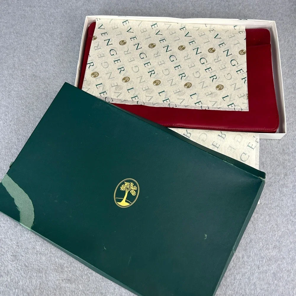 DLN Monogram Levenger Leather Document Envelope Red Legal Size Sleeve Office